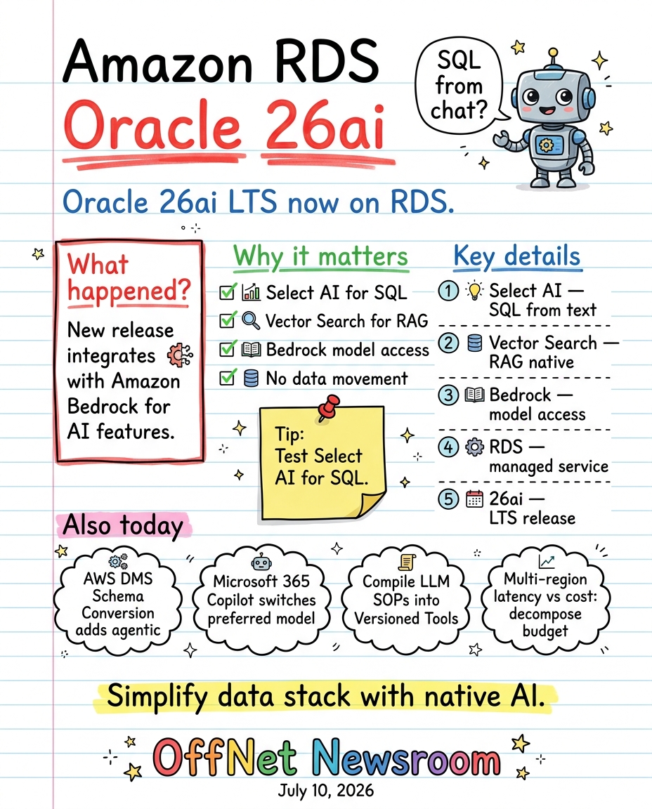 Hand-drawn sketchnote — Amazon RDS for Oracle now supports Oracle Database 26ai