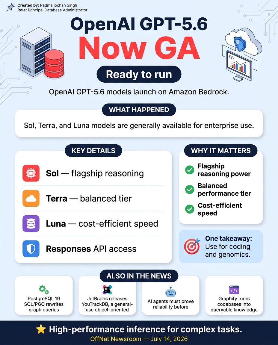 Hand-drawn sketchnote — OpenAI GPT-5.6 Sol, Terra, Luna now GA on Amazon Bedrock