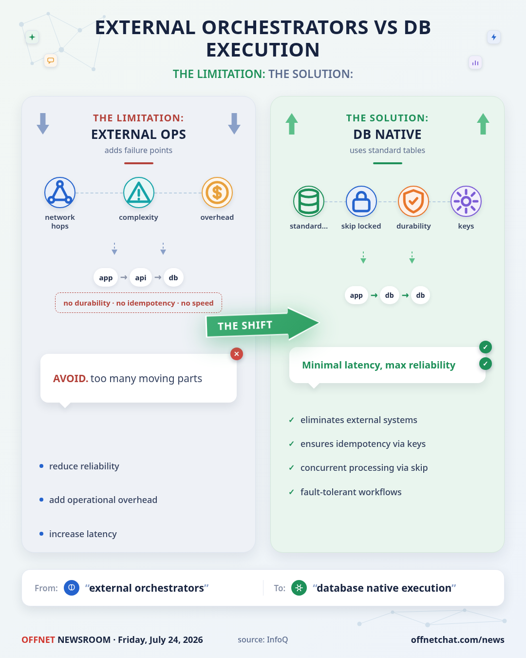 DBOS Transact compiles workflows into databases using SKIP LOCKED and standard tables